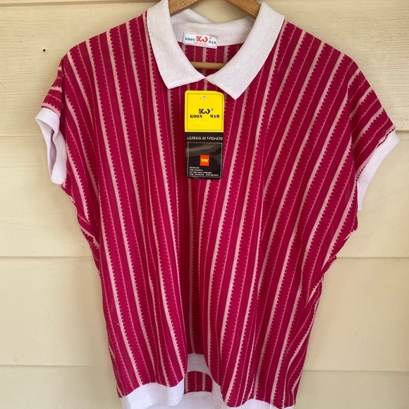 Vintage 80s striped pink sport polo peter pan collar size s/m - Picture 3 of 7